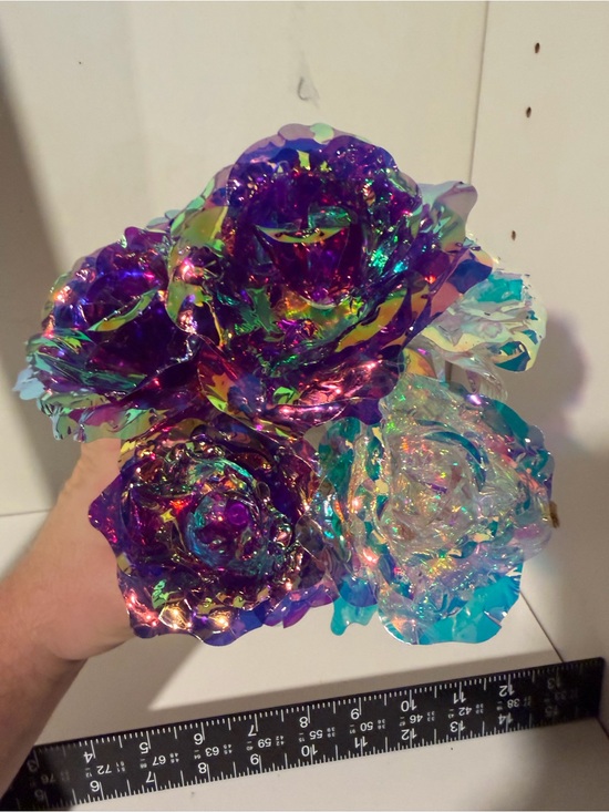 Accessories - Iridescent Floral Bouquet Decorative Accent - Purple, Teal, Clear